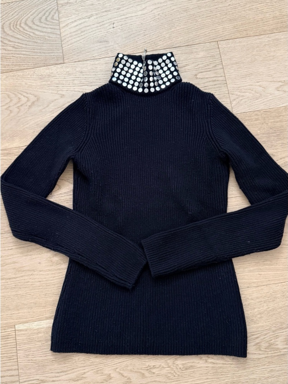 Alexander Wang Black Ribbed Turtleneck Sweater with Studded Collar
